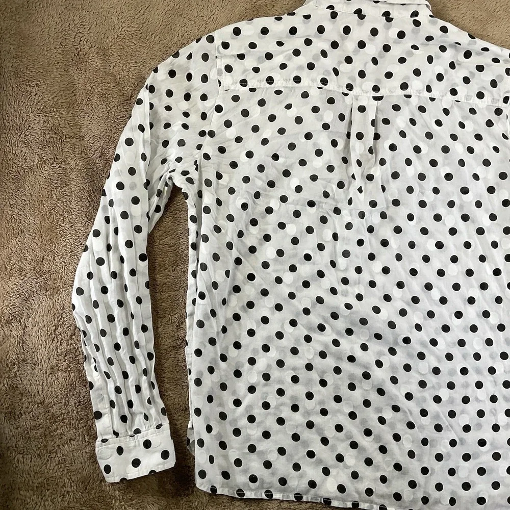 J. Crew Womens Polka Dot Popover Shirt Black White Cotton Long Sleeve Size L 267